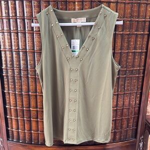 Michael Kors Green Embellished Sleeveless Blouse